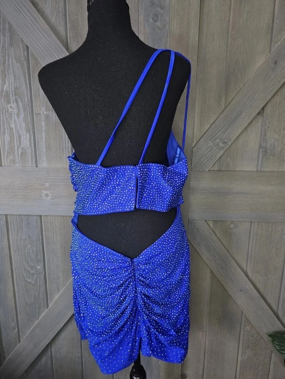Blue Rhinestone One Shoulder Cutout Bodycon Mini Dress Women's Size 16
